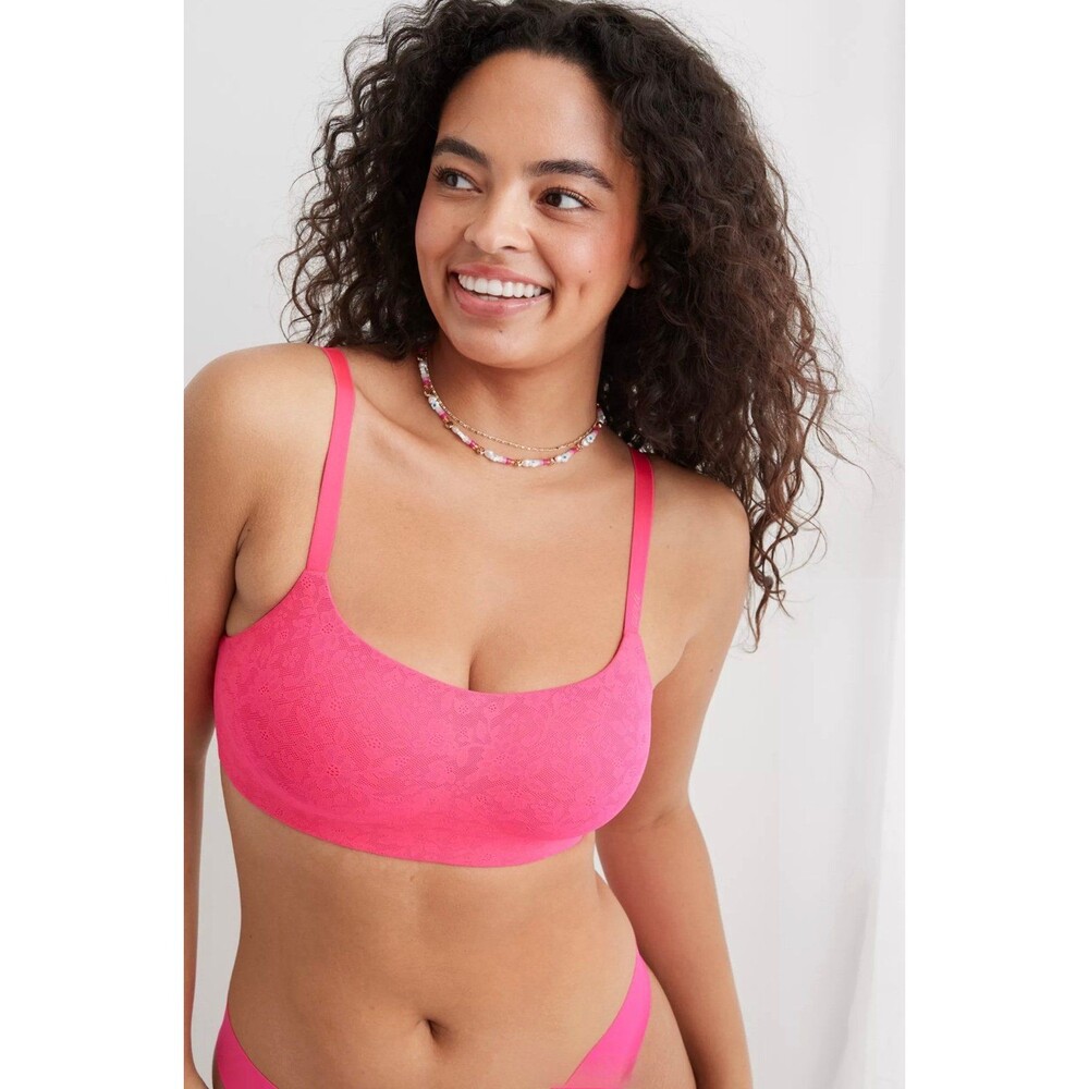 Aerie SMOOTHEZ Scoop Neck Wireless Bralette Pink Size Large